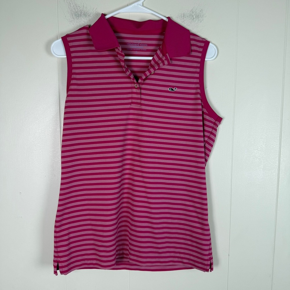 Vineyard Vines Women's Striped‎ Sleeveless Polo Shirt Golf Athletic Top Pink